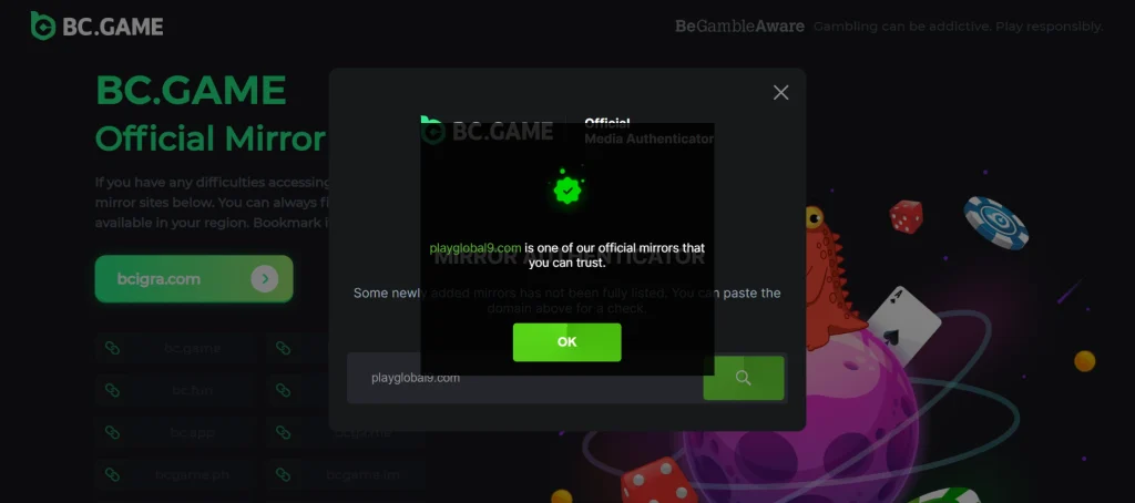 BC GAME mirror verification 